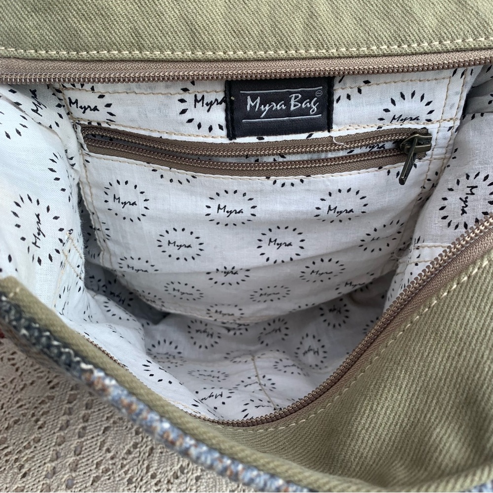 Myra Bag Distressed Leather & Canvas Crossbody Handbag Shoulder Purse - Picture 6 of 16